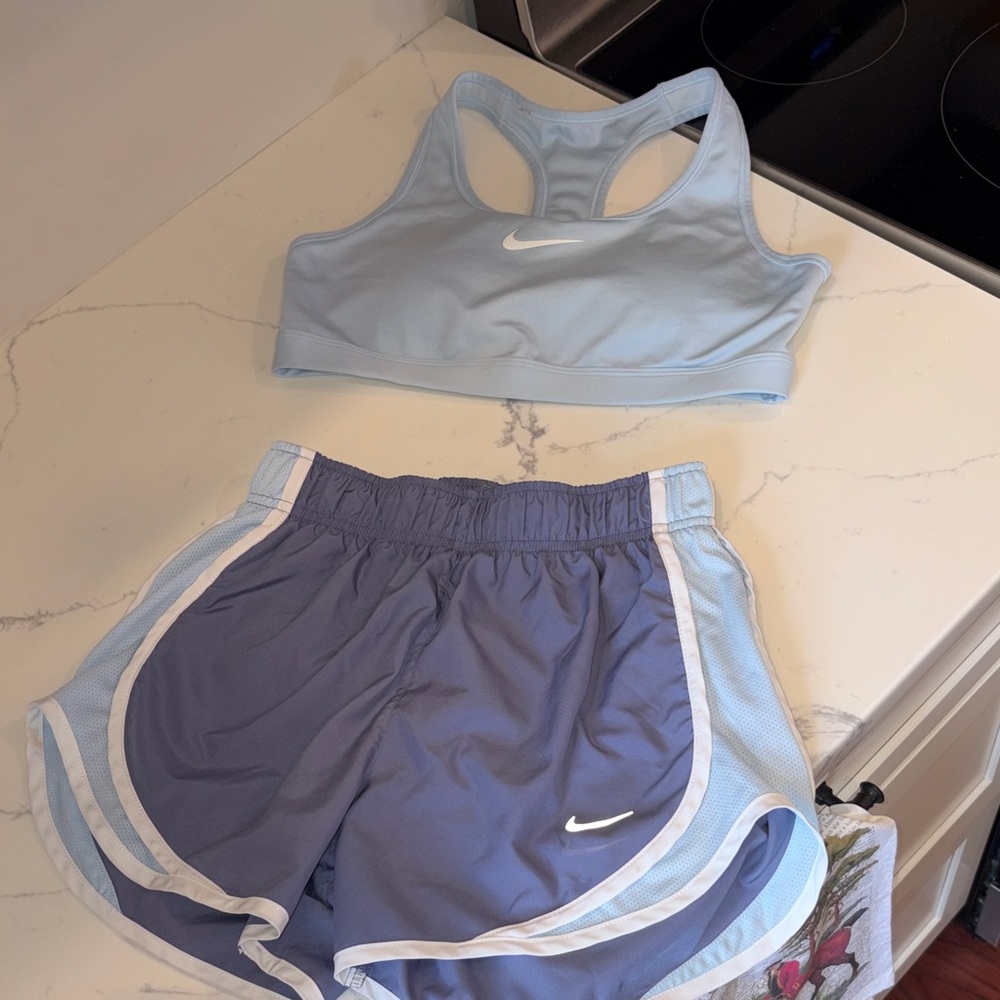 Nike Pro set Sky Blue Sports Bra and Navy Shorts